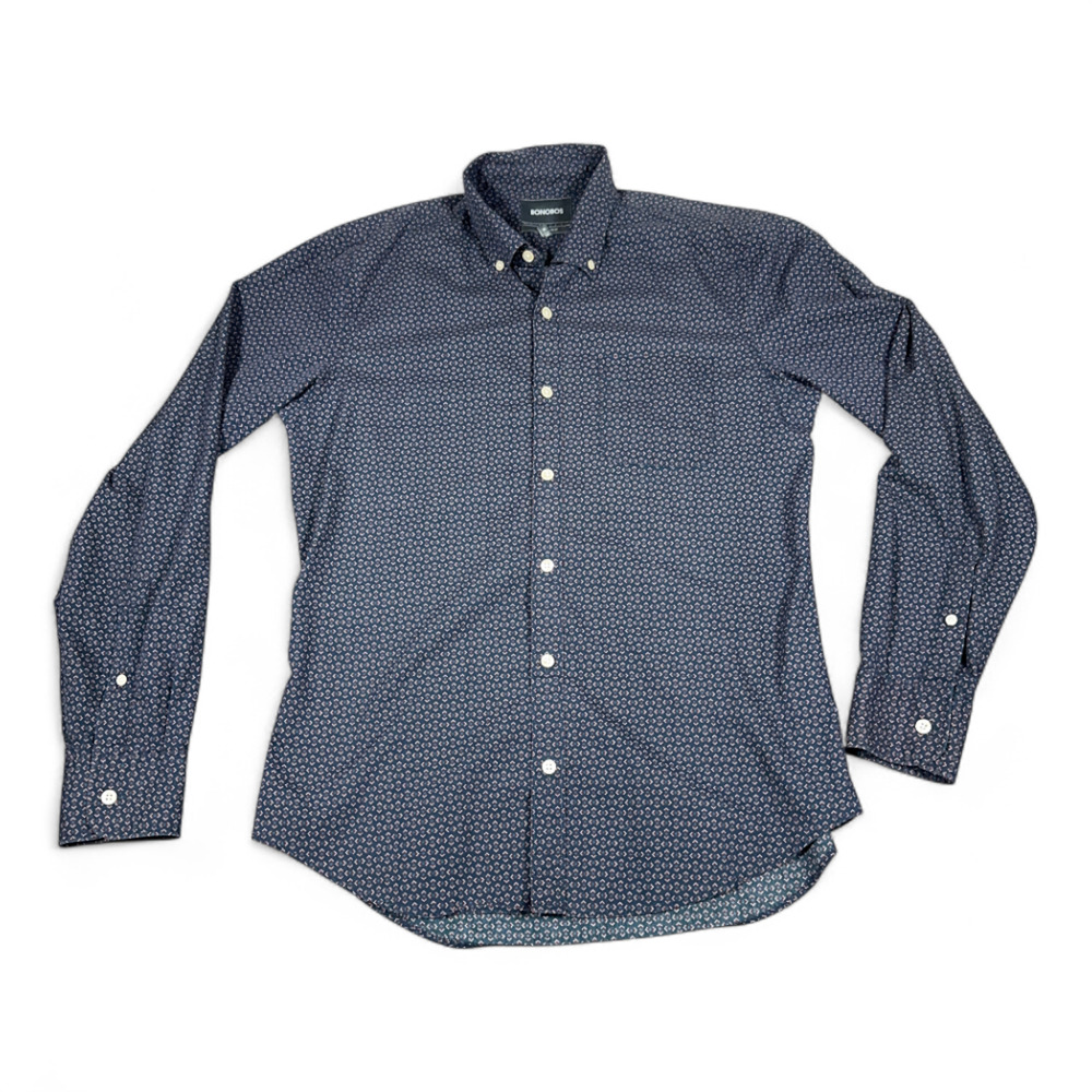 Bonobos Shirt Adult MEDIUM Blue Tailored Slim Fit Geometric Print Button Down